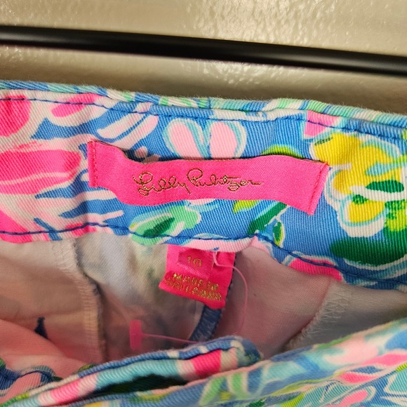 Lilly Pulitzer Buttercup Stretch Shorts sz 10 Zanzibar Blue Pink‎ Scallop - Picture 3 of 6